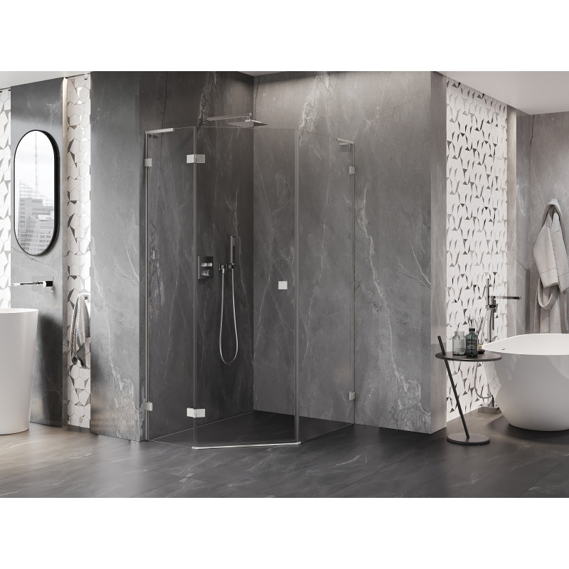 Mexen Lunar L pentagonal hinged left shower cabin 90 x 100 cm, transparent, brushed nickel - 831L-090L-100P-97-00-L