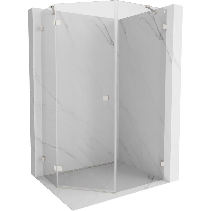 Mexen Lunar pentagonal shower enclosure with left side hinge 80 x 90 cm, transparent, brushed nickel - 831-080L-090P-97-00-L