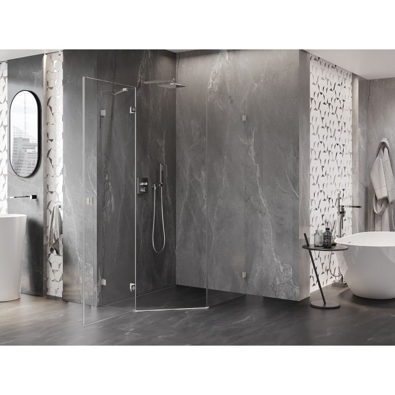 Mexen Lunar pentagonal left-opening shower cabin 80 x 90 cm, transparent, brushed nickel - 831-080L-090P-97-00-L