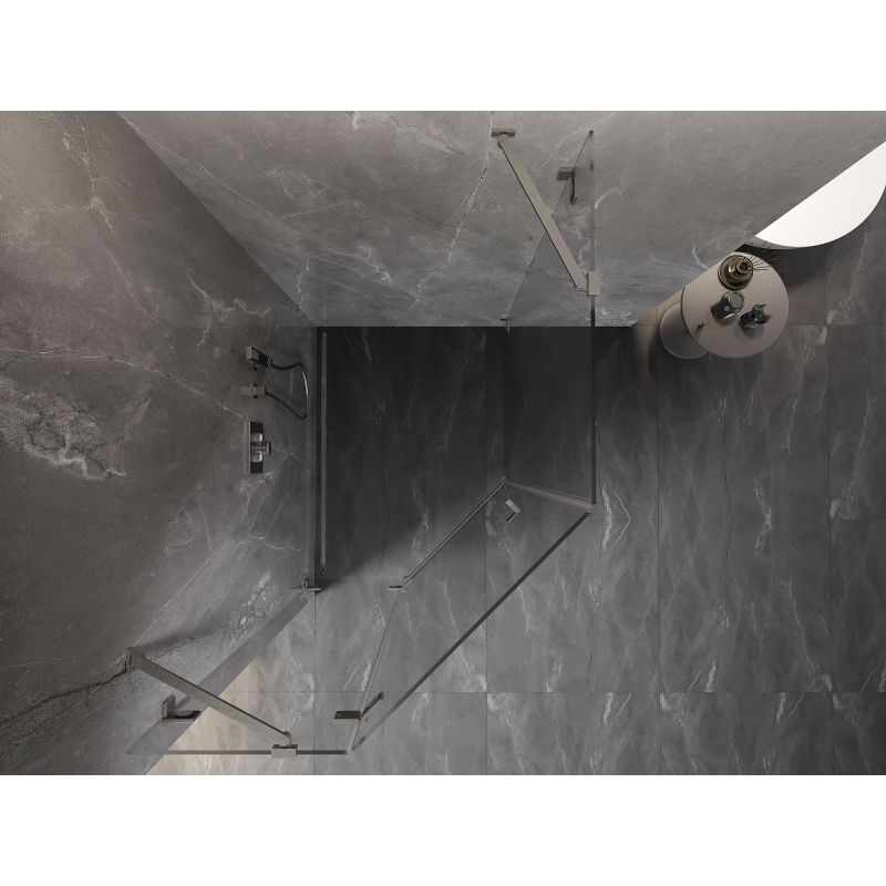 Mexen Lunar pentagonal shower enclosure with left side hinge 80 x 90 cm, transparent, brushed nickel - 831-080L-090P-97-00-L