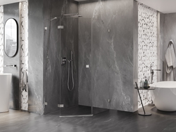 Mexen Lunar pentagonal left-hinged shower cabin 80 x 100 cm, transparent, brushed nickel - 831-080L-100P-97-00-L