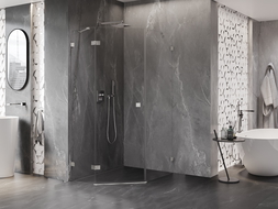 Mexen Lunar Pentagonal Shower Enclosure Hinged Left 80 x 100 cm, Transparent, Brushed Nickel - 831-080L-100P-97-00-L