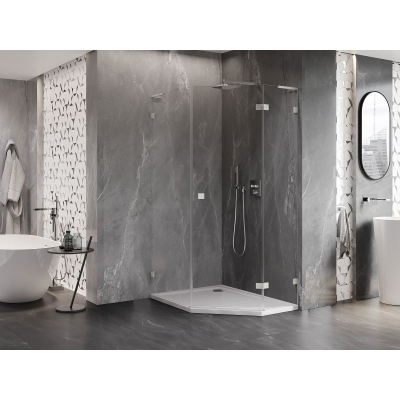 Mexen Lunar L pentagonal shower cabin, right-hinged 80 x 90 cm, transparent, brushed nickel - 831L-080P-090L-97-00-P