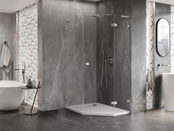 Mexen Lunar L pentagonal hinged right shower cabin 80 x 90 cm, transparent, brushed nickel - 831L-080P-090L-97-00-P