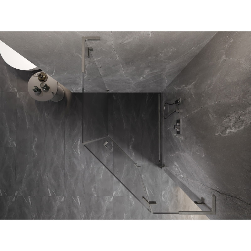 Mexen Lunar L pentagonal hinged right shower cabin 80 x 90 cm, transparent, brushed nickel - 831L-080P-090L-97-00-P