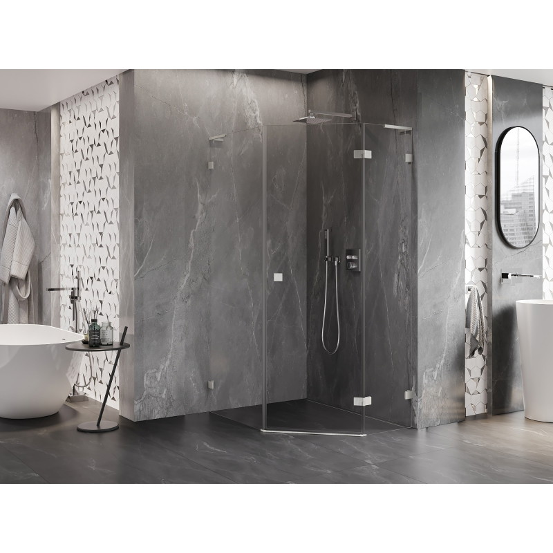 Mexen Lunar L pentagonal hinged right shower cabin 80 x 90 cm, transparent, brushed nickel - 831L-080P-090L-97-00-P