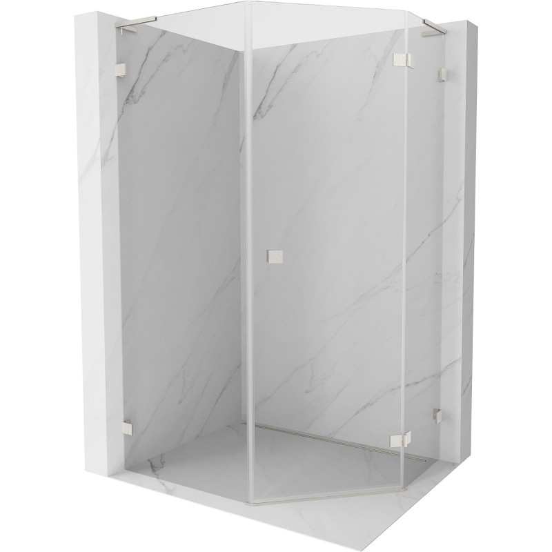 Mexen Lunar L pentagonal shower enclosure with right-hinged doors 80x100 cm, transparent, brushed nickel