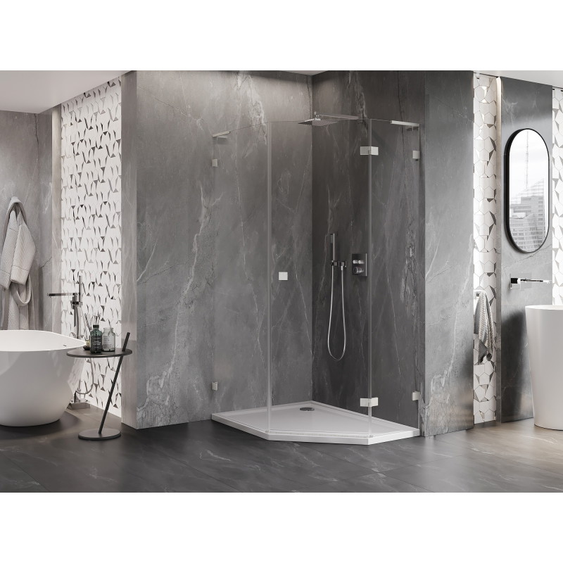 Mexen Lunar L pentagonal shower enclosure with right-hinged doors 80x100 cm, transparent, brushed nickel