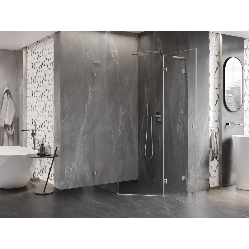 Mexen Lunar L pentagonal shower enclosure with right-hinged doors 80x100 cm, transparent, brushed nickel