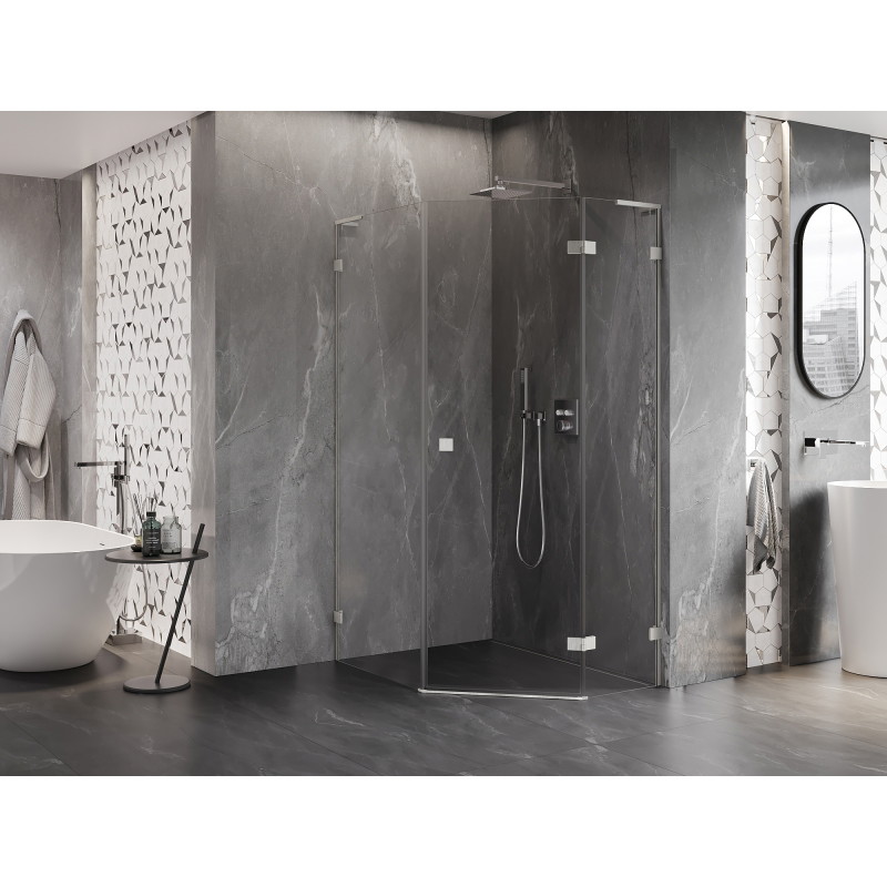 Mexen Lunar L pentagonal shower enclosure with right-hinged doors 80x100 cm, transparent, brushed nickel