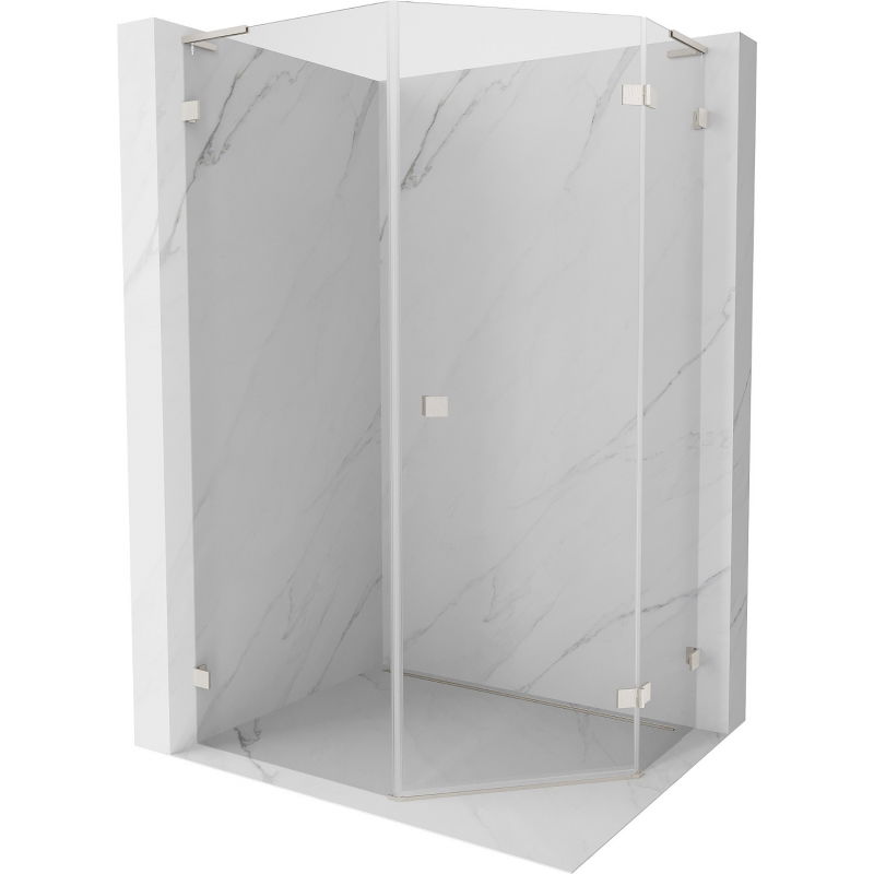 Mexen Lunar L pentagonal shower enclosure, right hinged 90x100 cm, transparent, brushed nickel - 831L-090P-100L-97-00-P