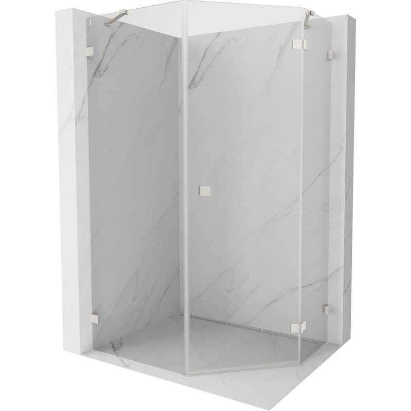 Mexen Lunar right-opening pentagonal shower cabin 80 x 90 cm, transparent, brushed nickel - 831-080P-090L-97-00-P
