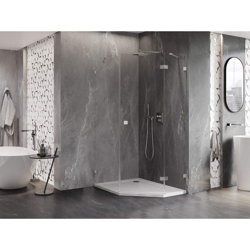 Mexen Lunar pentagonal shower enclosure swing right 80 x 90 cm, transparent, brushed nickel - 831-080P-090L-97-00-P