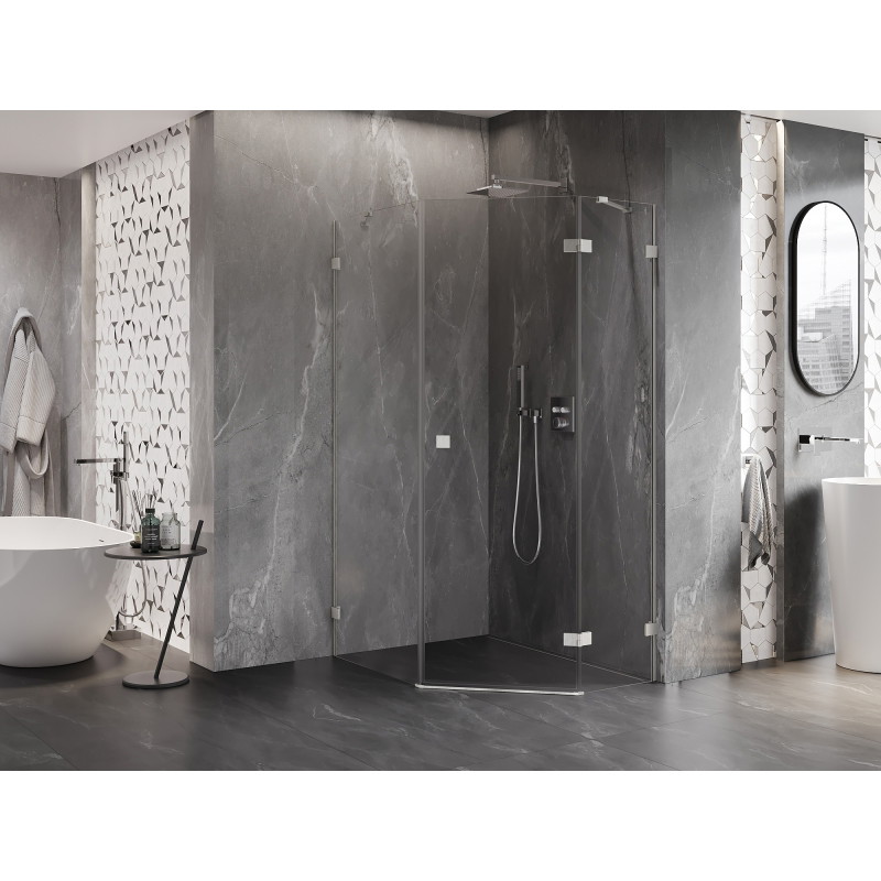Mexen Lunar pentagonal shower enclosure swing right 80 x 90 cm, transparent, brushed nickel - 831-080P-090L-97-00-P