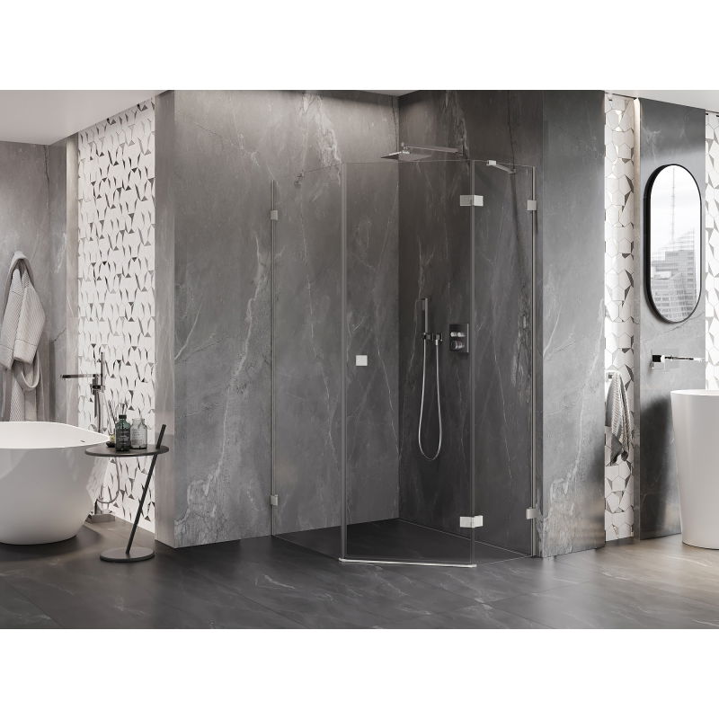 Mexen Lunar pentagonal right-hinged shower cabin 80 x 100 cm, transparent, brushed nickel - 831-080P-100L-97-00-P