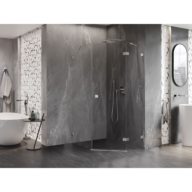 Mexen Lunar pentagonal right-hinged shower cabin 80 x 100 cm, transparent, brushed nickel - 831-080P-100L-97-00-P