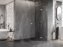 Mexen Lunar pentagonal right-hinged shower cabin 80 x 100 cm, transparent, brushed nickel - 831-080P-100L-97-00-P