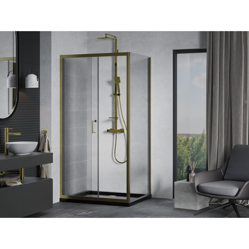 Mexen Apia sliding shower cabin 130 x 80 cm, transparent, gold + Flat tray, black - 840-130-080-50-00-4070G