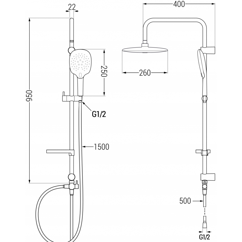 Mexen X22 shower column, black - 798222291-70