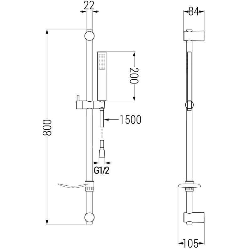 Mexen DF00 sliding shower set, brushed gun gray - 785004582-66