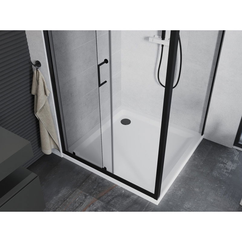 Mexen Apia sliding shower cabin 90 x 90 cm, transparent, black + Flat shower tray, white- 840-090-090-70-00-4010B