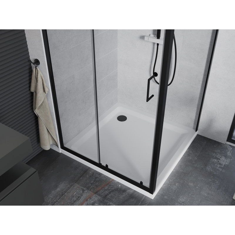 Mexen Apia sliding shower cabin 90 x 90 cm, transparent, black + Flat shower tray, white- 840-090-090-70-00-4010B