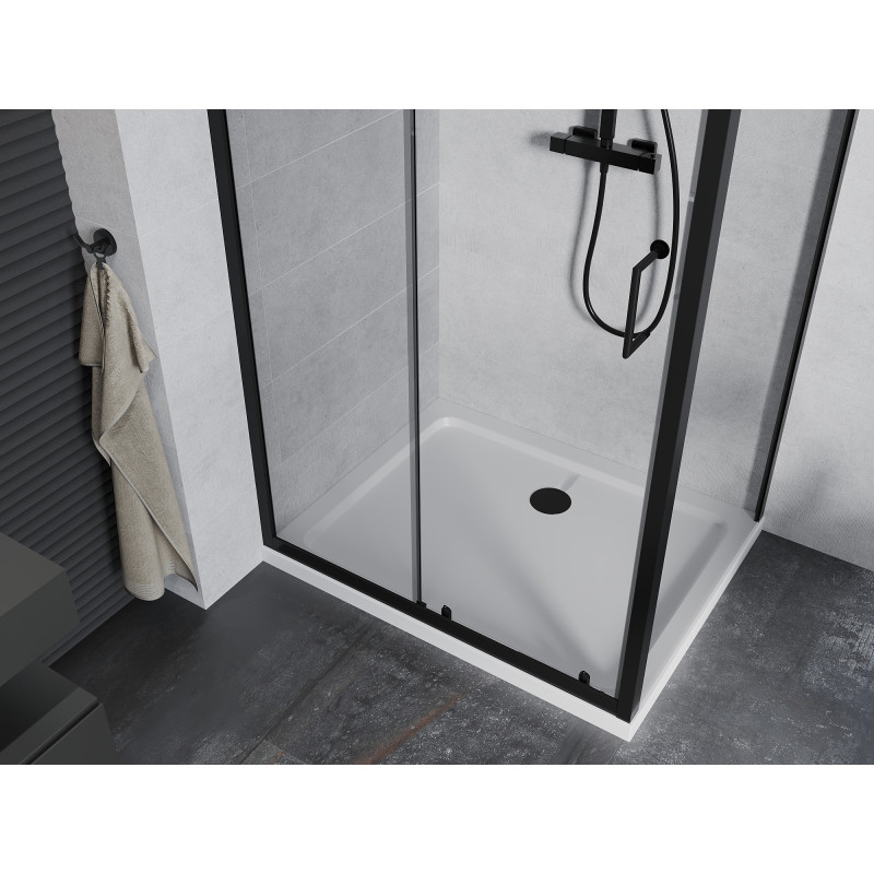 Mexen Apia Sliding Shower Cabin 100 x 80 cm, Transparent, Black + Flat Shower Tray, White - 840-100-080-70-00-4010B