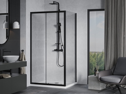 Mexen Apia Sliding Shower Cabin 100 x 80 cm, Transparent, Black + Flat Shower Tray, White - 840-100-080-70-00-4010B