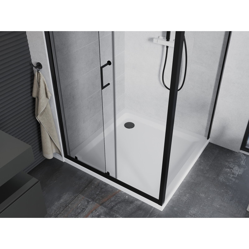 Mexen Apia sliding shower cabin 100 x 100 cm, transparent, black + Flat tray, white - 840-100-100-70-00-4010B