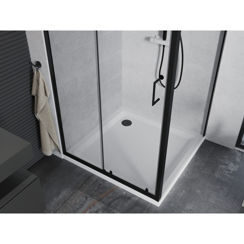 Mexen Apia sliding shower cabin 100 x 100 cm, transparent, black + Flat shower tray, white - 840-100-100-70-00-4010B