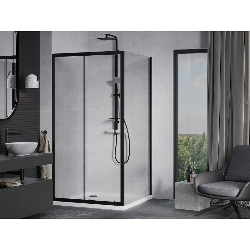 Mexen Apia sliding shower cabin 100 x 100 cm, transparent, black + Flat shower tray, white - 840-100-100-70-00-4010B