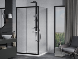 Mexen Apia extendable shower cubicle 100 x 100 cm, Transparent, Black + shower tray Flat, White- 840-100-100-70-00-4010B