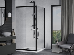 Mexen Apia shower cabin sliding 100 x 100 cm, transparent, black + Flat tray, white - 840-100-100-70-00-4010B