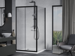 Mexen Apia sliding shower cabin 100 x 100 cm, transparent, black + Flat shower tray, white - 840-100-100-70-00-4010B