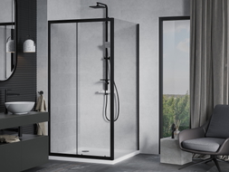 Mexen Apia sliding shower cabin 100 x 100 cm, transparent, black + Flat tray, white - 840-100-100-70-00-4010B
