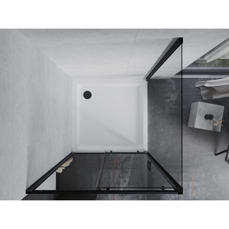 Mexen Apia shower cabin sliding 100 x 100 cm, transparent, black + Flat tray, white - 840-100-100-70-00-4010B