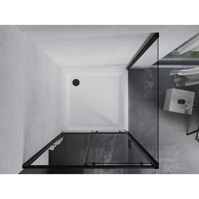 Mexen Apia sliding shower cabin 100 x 100 cm, transparent, black + Flat shower tray, white - 840-100-100-70-00-4010B
