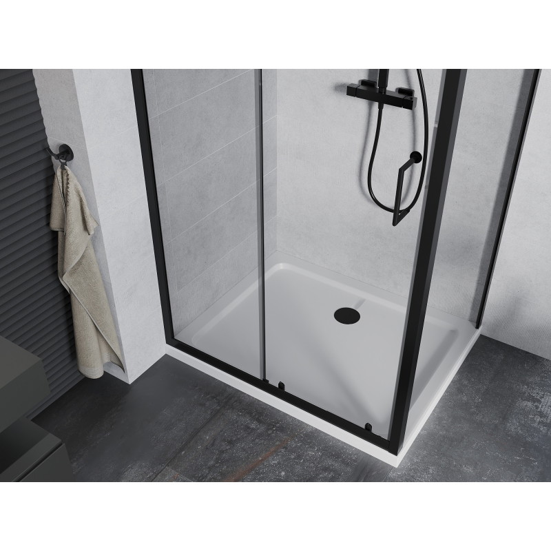Mexen Apia Sliding Shower Cabin 110 x 80 cm, Transparent, Black + Flat Tray, White - 840-110-080-70-00-4010B
