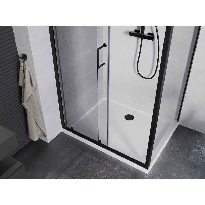 Mexen Apia Sliding Shower Enclosure 110 x 80 cm, Transparent, Black + Flat Tray, White - 840-110-080-70-00-4010B