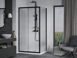 Mexen Apia sliding shower cabin 120 x 100 cm, transparent, black + Flat shower tray, white - 840-120-100-70-00-4010B