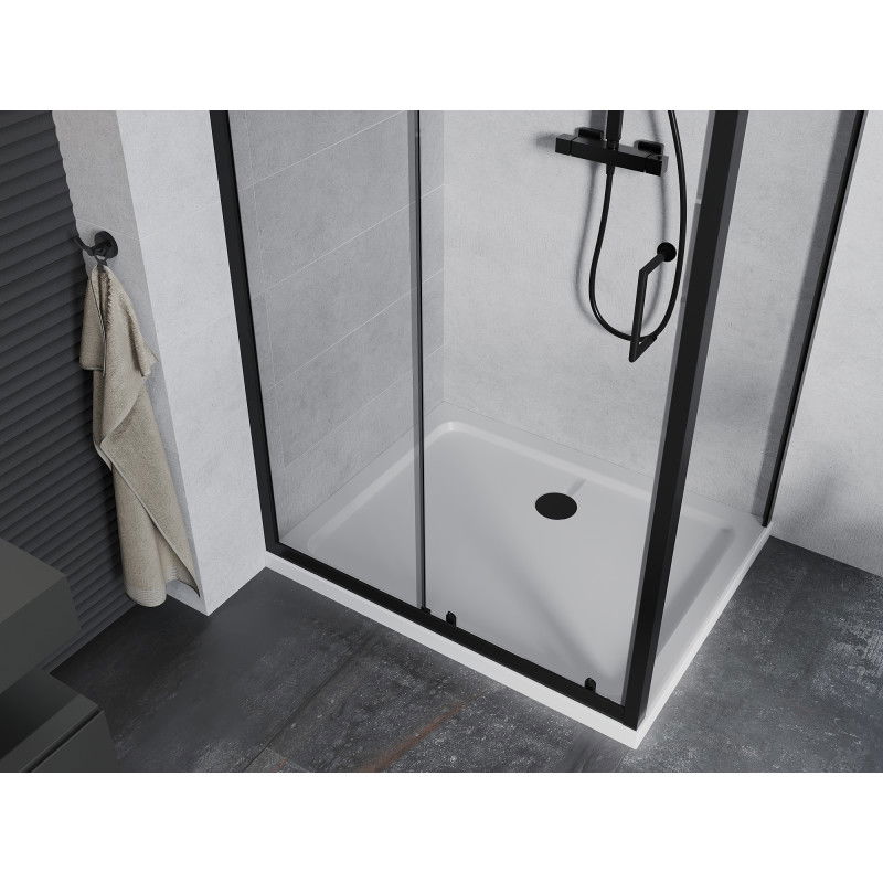Mexen Apia sliding shower enclosure 130 x 100 cm, transparent, black + Flat tray, white - 840-130-100-70-00-4010B