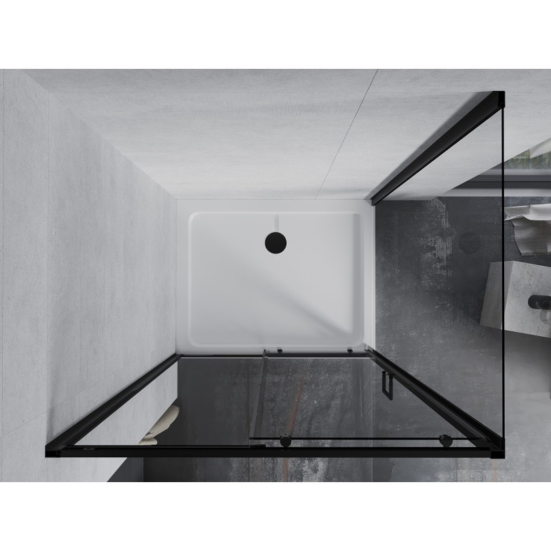 Mexen Apia sliding shower cabin 140 x 70 cm, transparent, black + Flat shower tray, white - 840-140-070-70-00-4010B
