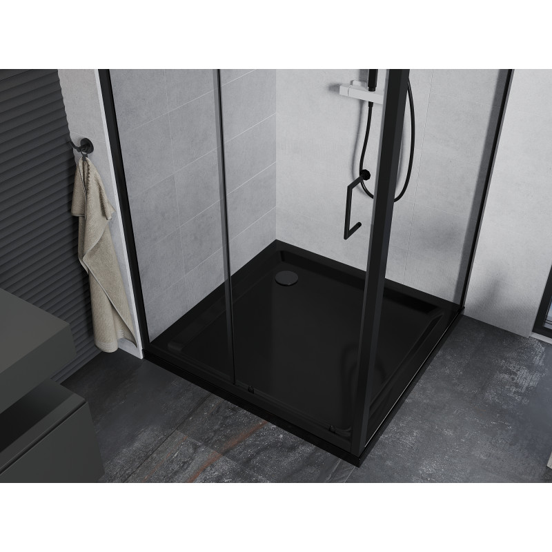 Mexen Apia sliding shower cabin 90 x 90 cm, transparent, black + Flat tray, black - 840-090-090-70-00-4070B