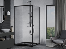 Mexen Apia extendable shower cubicle 90 x 90 cm, Transparent, Black + shower tray Flat, Black - 840-090-090-70-00-4070B