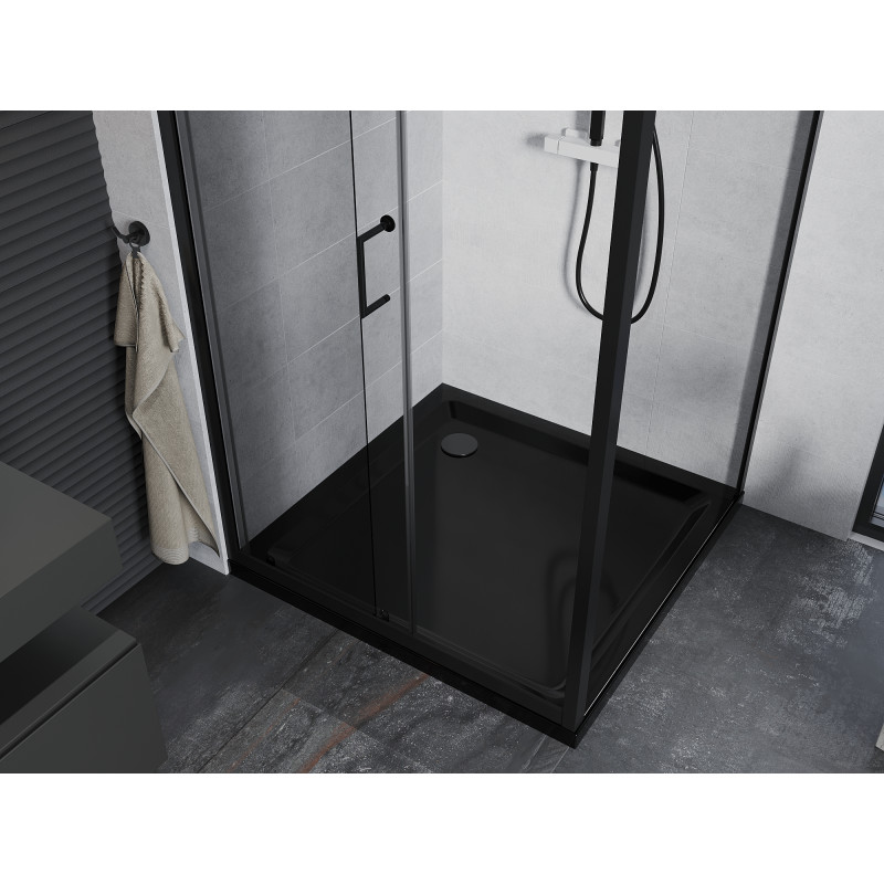 Mexen Apia sliding shower cabin 90 x 90 cm, transparent, black + Flat tray, black - 840-090-090-70-00-4070B