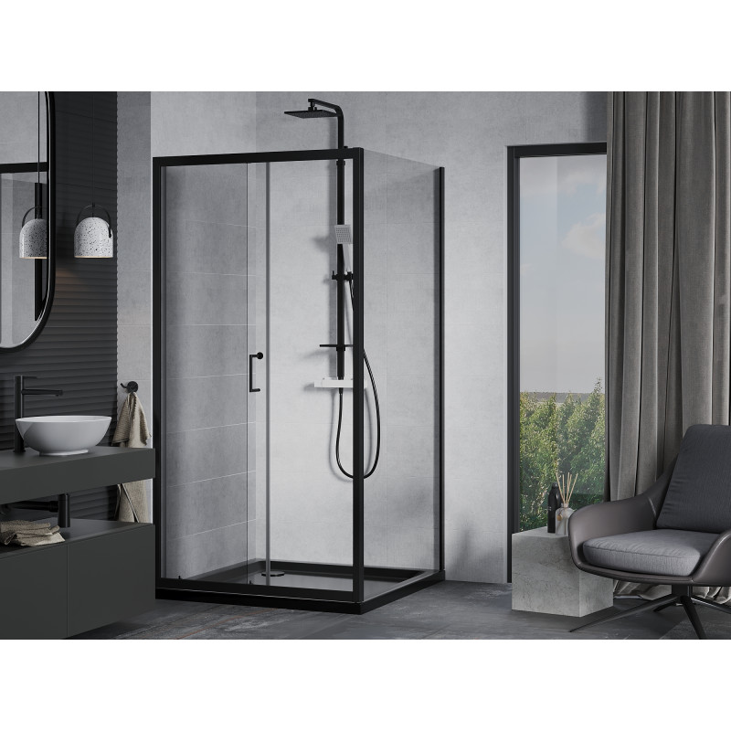 Mexen Apia sliding shower cabin 90 x 90 cm, transparent, black + Flat tray, black - 840-090-090-70-00-4070B
