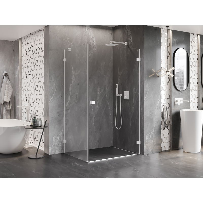 Mexen Lunar-B right-hinged shower enclosure 100 x 70 cm, transparent, white - 832-100-070-20-00-P