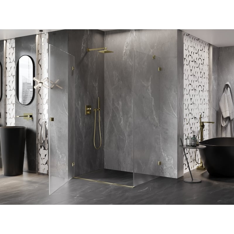 Mexen Lunar-B tilting left shower cabin 95 x 70 cm, transparent, gold - 832-095-070-50-00-L