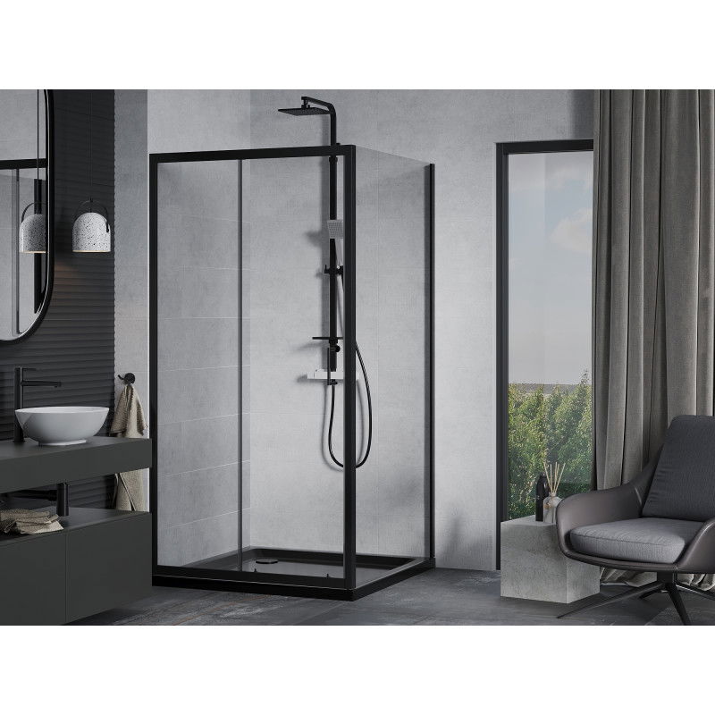 Mexen Apia sliding shower cabin 100 x 100 cm, transparent, black + Flat tray, black - 840-100-100-70-00-4070B