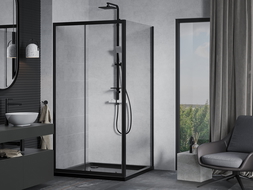Mexen Apia extendable shower cubicle 100 x 100 cm, Transparent, Black + shower tray Flat, Black - 840-100-100-70-00-4070B